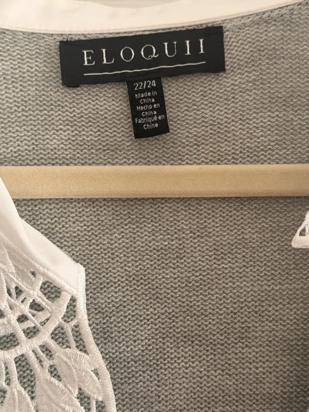 Eloquii Light Gray Knit Sweater with White Lace Accent - Picture 2 of 3